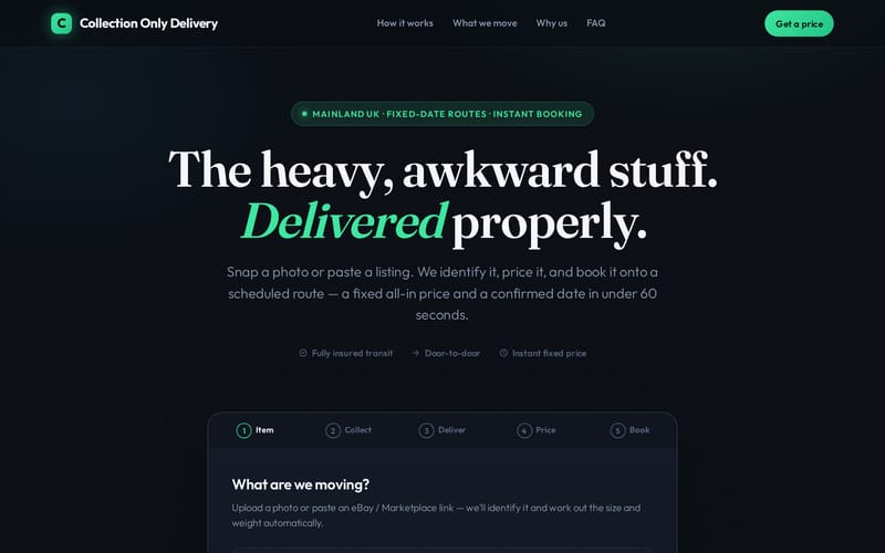 Collection Only Delivery homepage, built by AI Speed