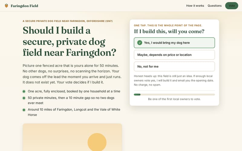 Faringdon Field homepage, built by AI Speed