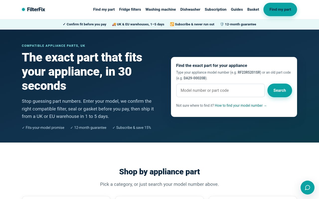 FilterFix homepage, built by AI Speed