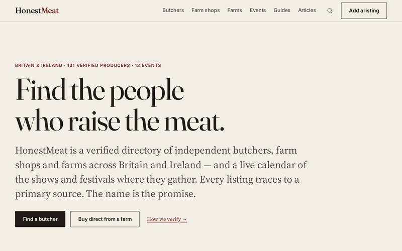 HonestMeat homepage, built by AI Speed