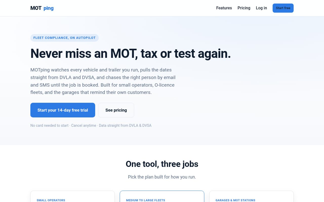 MOTping homepage, built by AI Speed