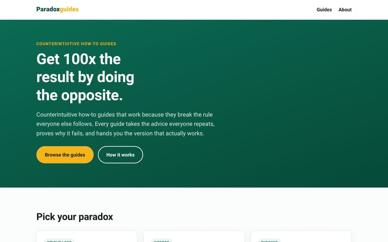 Paradox Guides homepage, built by AI Speed