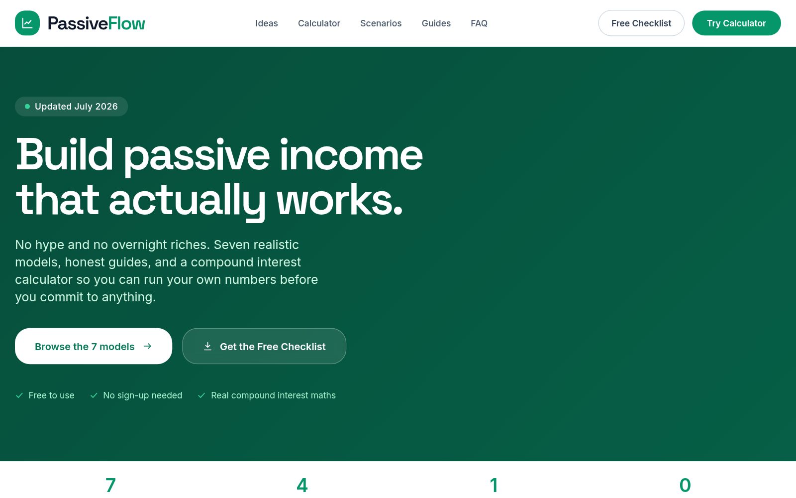 PassiveFlow homepage, built by AI Speed