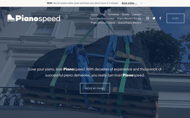 PianoSpeed homepage, built by AI Speed