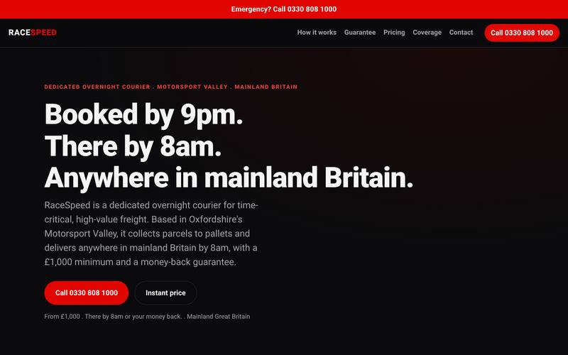 RaceSpeed homepage, built by AI Speed