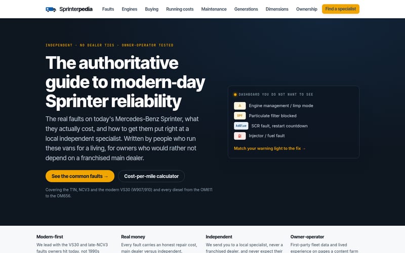 Sprinterpedia homepage, built by AI Speed