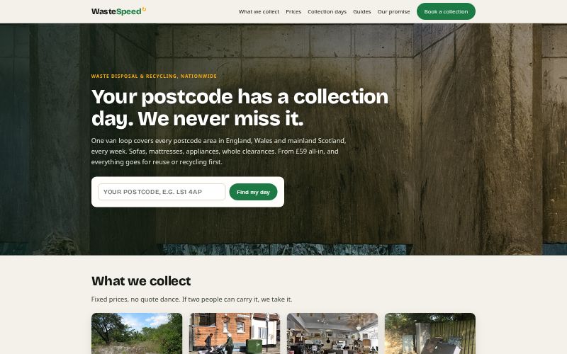 WasteSpeed homepage, built by AI Speed